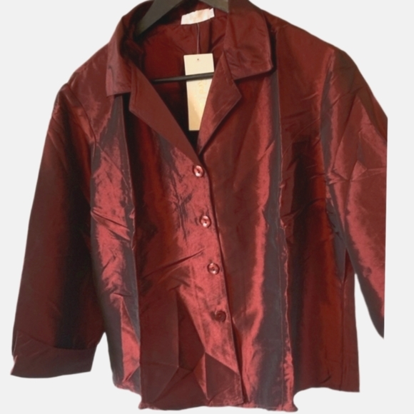 (2 for $40) Taffeta Blouse / Jacket in Burgundy-Red Size XXL - 3/4 Length Sleeve - Picture 4 of 5